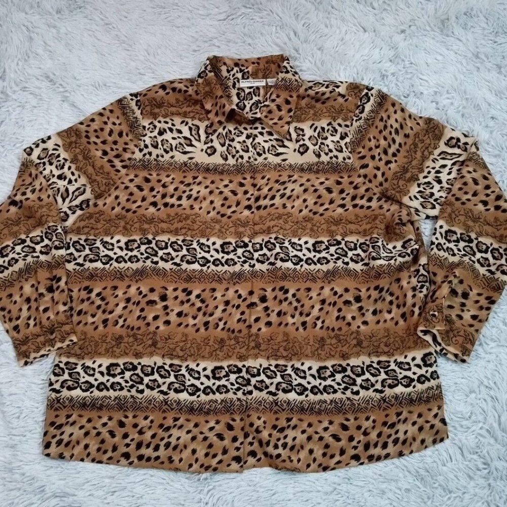 Vintage Alfred Dunner Womens Button Up Shirt Brown 20W Animal Print Leopard